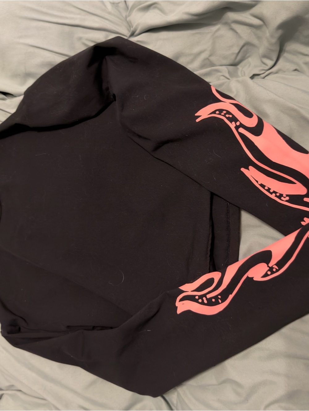 Women’s Black Long Sleeve Graphic Crop Tee with Pink Flame Sleeves - Picture 4 of 4
